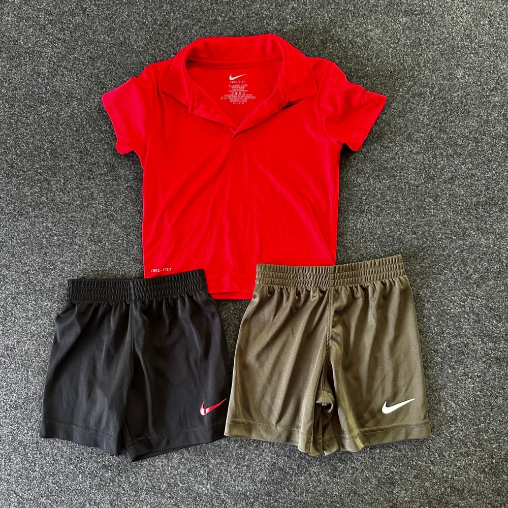 Nike Toddler Boys 3T Dri-FIT Polo Shirt & Shorts 3-Piece Athletic Set Red Black